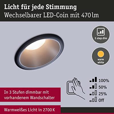 Paulmann 93408 Cole Coin Inbouwlamp Set van 3 stuks LED 18 W Zwart, Zilver