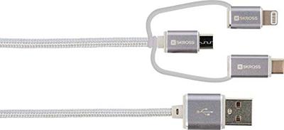SKROSS | 2.700270 | Steel Line laad- en synchronisatiekabel - Micro USB en Lightning Connector en USB Type-C - 30 cm