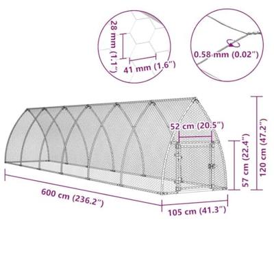 VidaXL Kippenhok 600x105x120 cm gegalvaniseerd staal zilverkleurig