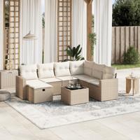 7-delige Loungeset met kussens poly rattan beige - thumbnail