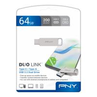 USB stick PNY PFDI64GDULINKTYCG Zilverkleurig Staal 64 GB - thumbnail