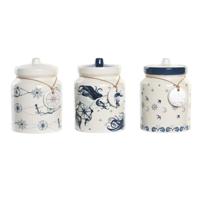 Tin DKD Home Decor 12 x 12 x 16 cm Blauw Wit Dolomite (3 Stuks) - thumbnail