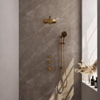 BRAUER Stripe Thermostatische Inbouw Regendouche - SET 10 - 25cm douchekop - rechte muurarm - 3-standen handdouche - doucheslang - geïntegreerde glijstang - goud geborsteld PVD 5-GG-383 - thumbnail