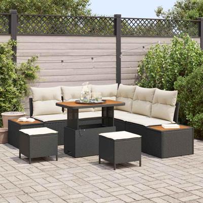 Tuinbankenset 8 pcs Zwart poly rattan