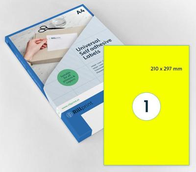 Etiket rillprint 210x297mm fluorgeel 100 etiketten Etiket rillprint 210x297mm fluorgeel 100 etiketten