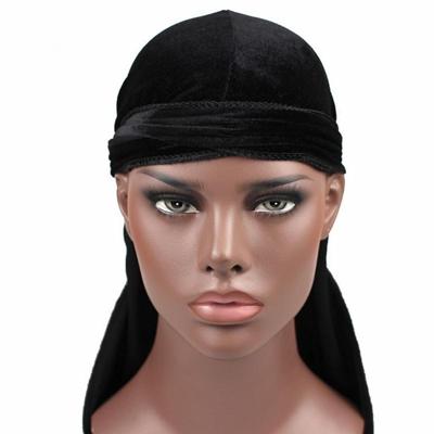 Fluweel tulband cap lange staart piraat Hat chemotherapie Cap (zwart)