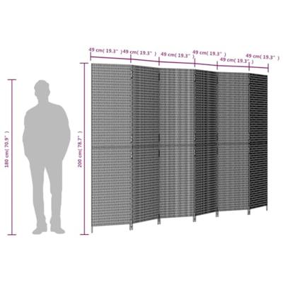 Kamerscherm 6 panelen poly rattan grijs Kamerscherm 6 panelen poly rattan grijs