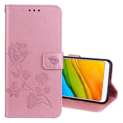 Voor Xiaomi Redmi 5 Rose reliëf horizontale Flip milieu PU lederen draagtas met houder & kaartsleuven & portemonnee (Rose goud)