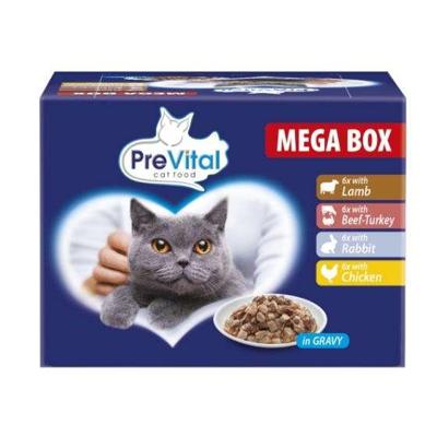 PREVITAL Kattenvoer Megabox met Lam, Rundvlees, Konijn en Kip in saus - nat kattenvoer - 24 x 100g