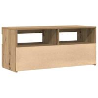 Tv-meubel met LED 90x35x40 cm bewerkt hout artisanaal eiken - thumbnail