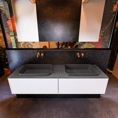 Badkamermeubelset Mondiaz Erin 150 cm met 2 Lades met RIDGE Wastafel Dubbel Dark grey Zonder Kraangaten Greeploos Mat Talc Badkamermeubelset Mondiaz Erin 150 cm met 2 Lades met RIDGE Wastafel Dubbel Dark grey Zonder Kraangaten Greeploos Mat Talc