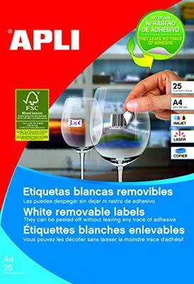 Apli afneembare witte etiketten ft 25,4 x 10 mm (b x h), 4.725 stuks, 189 per blad etui van 25 blad Apli afneembare witte etiketten ft 25,4 x 10 mm (b x h), 4.725 stuks, 189 per blad etui van 25 blad