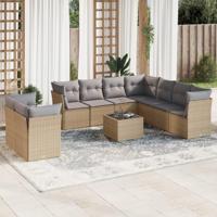 10-delige Loungeset met kussens poly rattan beige - thumbnail