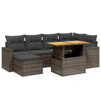 7-delige Loungeset met kussens poly rattan grijs - thumbnail
