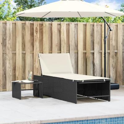 Ligbedden 2 st met tafel poly rattan zwart - thumbnail