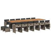 17-delige Tuinset met kussens poly rattan grijs - thumbnail