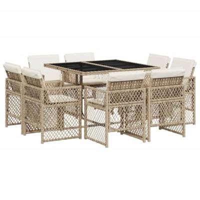 9-delige Tuinset met kussens poly rattan beige