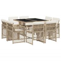 9-delige Tuinset met kussens poly rattan beige - thumbnail