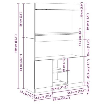 Hoge kast 92x33x140 cm bewerkt hout gerookt eikenkleurig