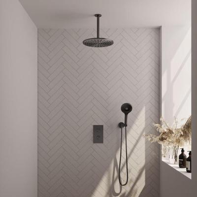 Brauer Gunmetal Carving Thermostatische Regendoucheset Inbouw - Hoofddouche 30 cm - 3 Weg - Handdouche 3 Standen - Doucheslang - Wandaansluitbocht - Gunmetal