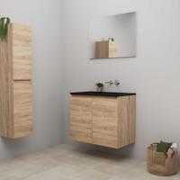 On-Line Badkamermeubelset - 80 cm - Bouwpakket - Greeploze Ladestructuur - Acryl Wastafel - 1 Kraangat - Spiegel - Eiken - thumbnail