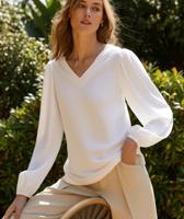 Helena Hart 7654 - Top V-neck Transfer T-shirt Lange Mouw Wit - thumbnail