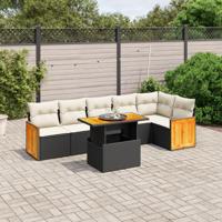 7-delige Loungeset met kussens poly rattan zwart - thumbnail