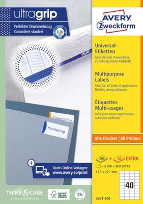 Etiket Avery Zweckform 3651-200 52.5x29.7mm wit 8000stuks