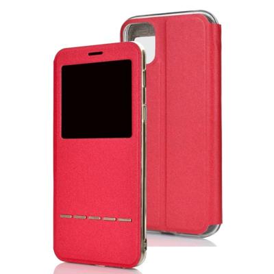 Voor iPhone 11 Pro matte textuur horizontale Flip beugel mobiele telefoon holster venster met beller-ID en metalen knop dia te ontgrendelen (rood) Voor iPhone 11 Pro matte textuur horizontale Flip beugel mobiele telefoon holster venster met beller-ID en metalen knop dia te ontgrendelen (rood)