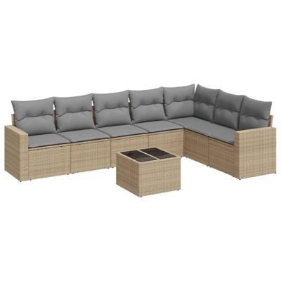 8-delige Loungeset met kussens poly rattan beige - thumbnail