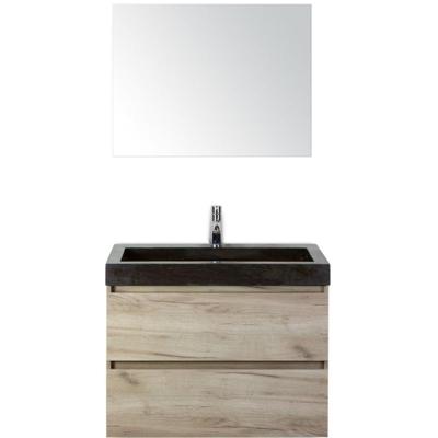 Maxx XL Badmeubelset 80 cm - Craft Oak - Wastafel Lucca 1 Kraangat met Spiegel