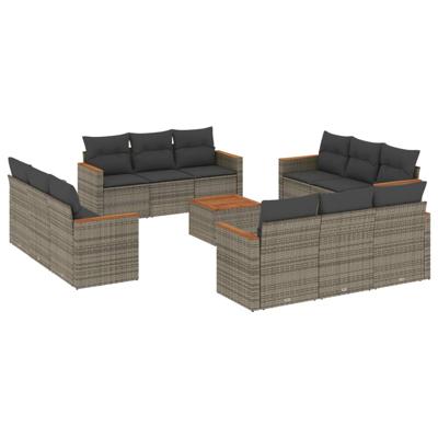 12-delige Loungeset met kussens poly rattan grijs