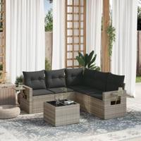 6-delige Loungeset met kussens poly rattan lichtgrijs - thumbnail
