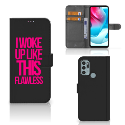 Motorola Moto G60s Hoesje met naam Woke Up - Origineel Cadeau Zelf Maken | Portemonnee hoesje