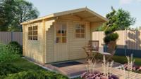 Blokhut Riho 320x320 cm + luifel 120 cm - Groen geïmpregneerd- Zadeldak- Geïmpregneerd vurenhout- Tuindeco - thumbnail