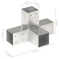 VidaXL Paalverbindingen 4 st x-vorm 71x71 mm gegalvaniseerd metaal - thumbnail