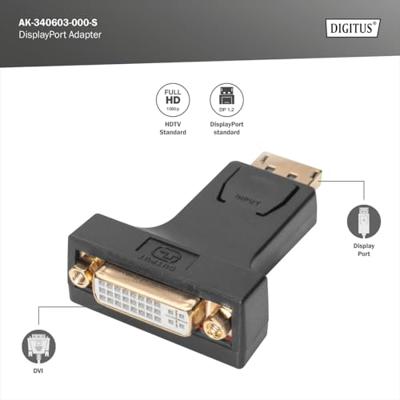 Digitus AK-340603-000-S DisplayPort / DVI Adapter [1x DisplayPort stekker - 1x DVI-bus 24+5-polig] Zwart