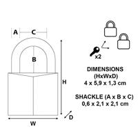 Masterlock 2 x 40mm - 21mm hardened steel shackle, 6mm diam. - double locking - 4 - 9140EURT - thumbnail