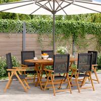 Tuinstoelen 6 st verstelbaar poly rattan en massief hout zwart - thumbnail