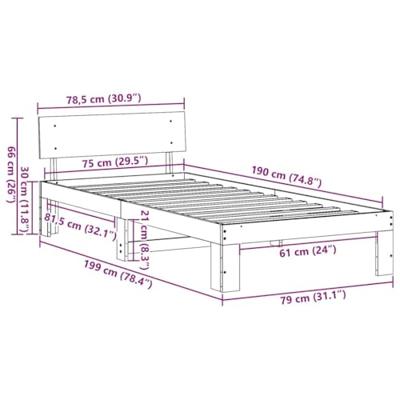 Bedframe met hoofdbord 75x190 cm van massief grenenhout