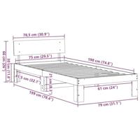 Bedframe met hoofdbord 75x190 cm van massief grenenhout - thumbnail