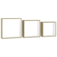 Wandschappen kubus 3 st wit en sonoma eikenkleurig - thumbnail