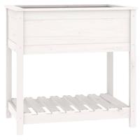 VidaXL Plantenbak met schap 82,5x54x81 cm massief grenenhout wit - thumbnail