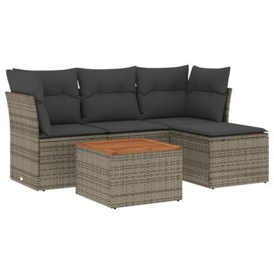 5-delige Loungeset met kussens poly rattan grijs - thumbnail