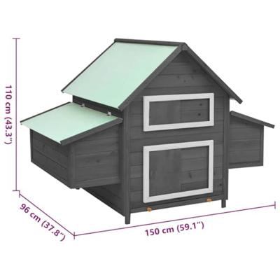 Kippenhok 150x96x110 cm massief vurenhout grijs en wit