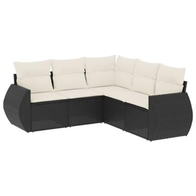 5-delige Loungeset met kussens poly rattan zwart 5-delige Loungeset met kussens poly rattan zwart