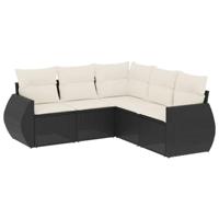 5-delige Loungeset met kussens poly rattan zwart - thumbnail