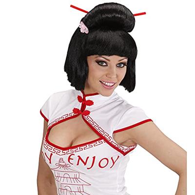 Pruik Geisha met Bloem en Chopsticks