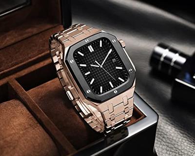 SULUET Noble Metalen Horlogeband+Case Voor Apple Horloge Band 44mm 45mm Rvs Armband Strap voor IWatch Serie 8 7 6 SE 5 4, 45MM For 8 7, agaat