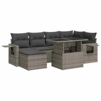 7-delige Loungeset met kussens poly rattan grijs - thumbnail